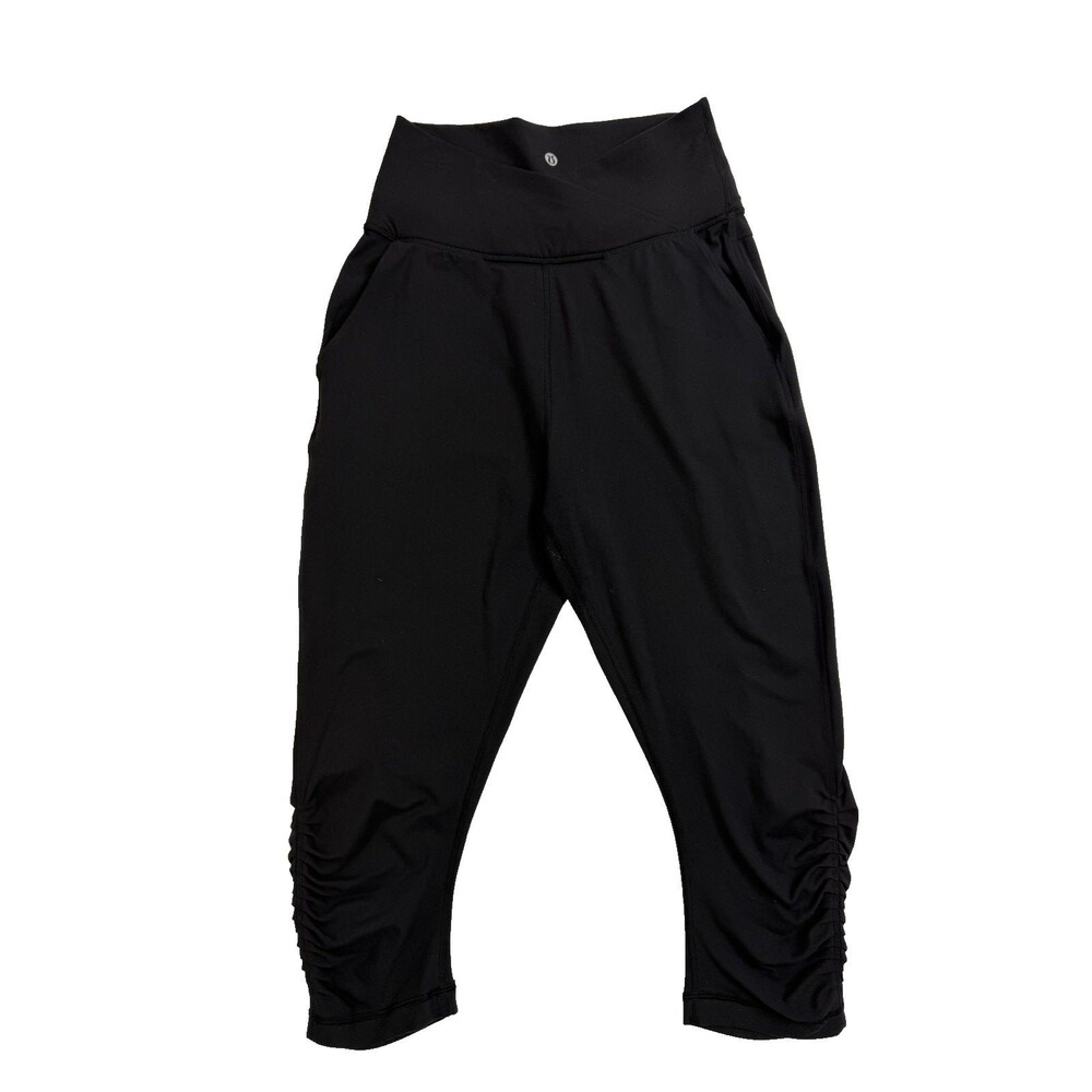 Lululemon Sunset Salutation Crop Leggings Women’s Size 6 Black Ruched Hem Yoga